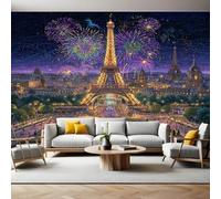Urban Architecture Wall Murals for Living Room Eiffel Tower at Night 3D Print Photo Wallpaper Luxury Design Modern Non-Woven Wall Mural Sofa TV Kids Bedroom Decoration 200 x 140cm