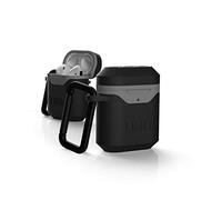 URBAN ARMOR GEAR UAG Compatible with Airpods (1st & 2nd Gen) Case Full-Body Protective Soft-Touch Silicone Case with Detachable Carabiner, Black/Grey
