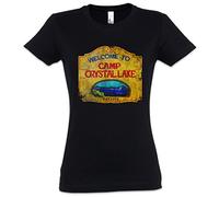 Urban Backwoods Camp Crystal Lake Vintage Sign Women T-Shirt Black Size L