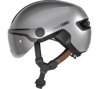 ABUS HUD-Y ACE city helmet - stylish bike helmet with visor and magnetic, rechargeable rear LED light - for men and women