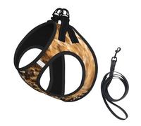 Urban Black Brown Faux Fur Rodeo Print Pattern No Pull Dog Harness and Leash Set, Cute Reflective Adjustable Vest for Small Dogs,Breathable Mesh Puppy Harness for Walking Hiking,Small