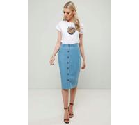 Urban Bliss Bali Pale Blue Button Through Denim Chambray Midi Skirt - 12