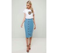 Urban Bliss Bali Pale Blue Button Through Denim Chambray Midi Skirt - 14