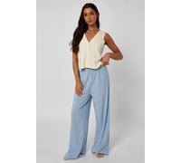 Urban Bliss Blue Linen-Look Elasticated Wide Leg Trouser - 8
