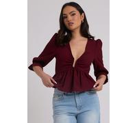 Urban Bliss Collette Burgundy U Bar Empire Peplum Top - 8
