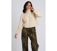 Urban Bliss Cream Exposed Seam Roll Neck Jumper - M
