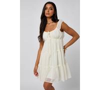 Urban Bliss Dobby Tiered Ruched Mini Dress With Ruffles In Cream Cream 8