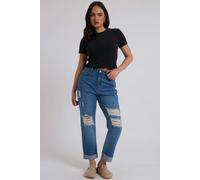 Urban Bliss Elliott Mid Blue Ripped Mom Jeans - 8