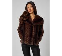 Urban Bliss Faux Fur Stripe Jacket In Brown Brown