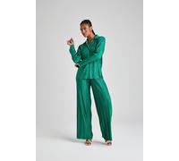 Urban Bliss Green Plisse Wide Leg Trousers In Bottle Green Bottle Green 8
