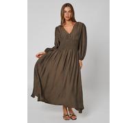 Urban Bliss Khaki Sleeved Elasticated Waist Maxi Dress Khaki 14