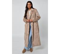 Urban Bliss Longline Suede Trench Coat In Stone Stone 14