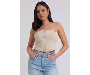 Urban Bliss Rib Zip Up Corset In Cream Cream