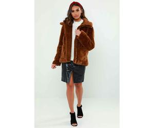 Urban Bliss Sadie Brown Borg Faux Fur Collar Jacket - L
