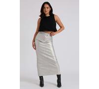 Urban Bliss Silver PU Split Back Maxi Skirt - 14