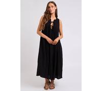 Urban Bliss Tie Front Linen-Blend Pleated Maxi Dress In Black Black 14