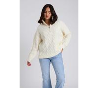 Urban Bliss White Cable Zip Neck Jumper - M
