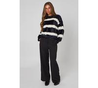 Urban Bliss Women's Black Stripe Fluffy Crew Neck Jumper | Size: Small Urban Bliss Multicolor S