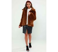 Urban Bliss Women's Borg Fur Collar Jacket in Brown | Size: Medium Urban Bliss Brown M