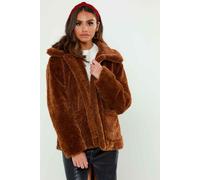 Urban Bliss Women's Borg Fur Collar Jacket in Brown | Size: Small Urban Bliss Brown S