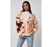 Urban Bliss Women's Brown Wool Blend Floral Cardigan in Pink | Size: Medium Urban Bliss Pink M