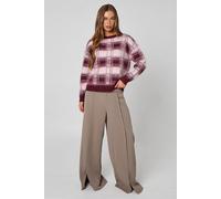 Urban Bliss Women's Check Jumper in Burgundy | Size: Medium Urban Bliss Burgundy M