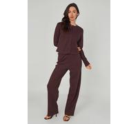 Urban Bliss Women's Chocolate Ribbed Wide Leg Trouser | Size: 16 Urban Bliss Chocolate 16