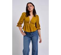 Urban Bliss Women's Colette U Bar Empire Peplum Blouse in Mustard | Size: 10 Urban Bliss Mustard 10