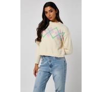 Urban Bliss Women's Cream Argyle Boucle Jumper | Size: 10 Urban Bliss Cream 10