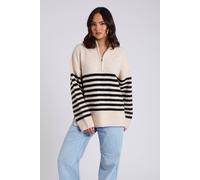 Urban Bliss Women's Half Zip Stripe Jumper in Cream | Size: Small Urban Bliss Cream S