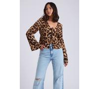 Urban Bliss Women's Leopard Tie Front Top in Light Brown | Size: 10 Urban Bliss Light Brown 10