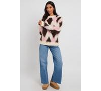 Urban Bliss Women's Pink Wool Blend Argyle Brushed Oversized Jumper | Size: Large Urban Bliss Multicolor L