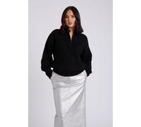 Urban Bliss Women's Ribbed Oversized Half Zip Jumper in Black | Size: Small Urban Bliss Black S