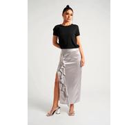 Urban Bliss Women's Satin Ruffle Side Split Midaxi Skirt in Light Grey | Size: 10 Urban Bliss Light Grey 10