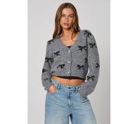 Urban Bliss Women's Sequin Bow Detail Cardigan in Grey | Size: Large Urban Bliss Grey L