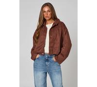 Urban Bliss Women's Suede Collared Bubble Hem Jacket in Chocolate | Size: 8 Urban Bliss Chocolate 8