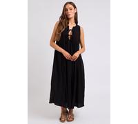 Urban Bliss Women's Tie Front Linen-Blend Pleated Maxi Dress in Black | Size: 8 Urban Bliss Black 8