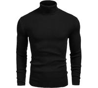 URBAN BUCK Black Turtleneck Men Long Sleeve Knitted Shirt - Ultra Soft Cotton Slim Fit Ribbed Turtle Neck Sweater for Men - James Pullover Lightweight Winter Sweatshirt (S)