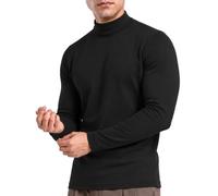 URBAN BUCK Men Turtleneck Long Sleeve Slim Fit Shirt - Ultra Soft Cotton Premium Winter Sweater - Warm Pullover Fitted Sweatshirt Black Kyle (XXL)