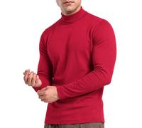 URBAN BUCK Men Turtleneck Long Sleeve Slim Fit Shirt - Ultra Soft Cotton Premium Winter Sweater - Warm Pullover Fitted Sweatshirt Kyle Red (XL)