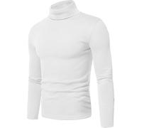 URBAN BUCK Men Turtleneck Long Sleeve Slim Fit Shirt - Ultra Soft Cotton Premium Winter Sweater - Warm Pullover Fitted Sweatshirt Kyle White (XXL)