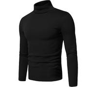 URBAN BUCK Men Turtleneck Long Sleeve Slim Fit Shirt - Ultra Soft Cotton Premium Winter Sweater - Warm Pullover Fitted Sweatshirt Black Kyle (M)