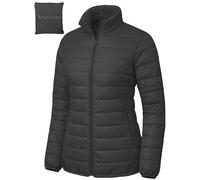 URBAN BUCK Packable Puffer Jacket Women without Hood - 32 Degree Lightweight Travel Winter Plain Puff Foldable Jacket for Women - Ellie Black Quilted Water-Resistant & Repellent For Outdoor(M)
