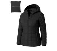 URBAN BUCK Puffer Jacket Womens Ember Black Lightweight Women Scuba Hooded Jackets Windproof and Water Repellent (L)