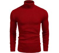 URBAN BUCK Red Turtleneck Men Long Sleeve Knitted Shirt - Ultra Soft Cotton Slim Fit Ribbed Turtle Neck Sweater for Men - James Pullover Lightweight Winter Sweatshirt (M)
