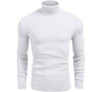 URBAN BUCK White Turtleneck Men Long Sleeve Knitted Shirt - Ultra Soft Cotton Slim Fit Ribbed Turtle Neck Sweater for Men - James Pullover Lightweight Winter Sweatshirt (XL)