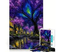 Urban Cherry Blossom Night Painting 1000 Piece Teenager Puzzles Brain Boosting Play Tight Interlock No Gaps Relaxing Indoor Group Activity (50x75cm)