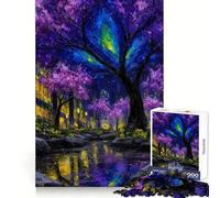 Urban Cherry Blossom Night Painting 1000 Pieces Jigsaw Puzzles for Teenagers Memory Strength Restful Escape Fine Cut Festive Surprise (38x26cm)