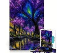 Urban Cherry Blossom Night Painting Adults 1000 Piece Jigsaw Puzzle Memory Fun Game Clean Cut Sturdy Components Unique Gift for Stress Relief (38x26cm)