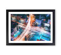 Urban City Lights Painting Framed Print | A2 Black Framed Wall Art | Ready to Hang | Modern Cityscape Picture | Living Room Bedroom Lounge Office